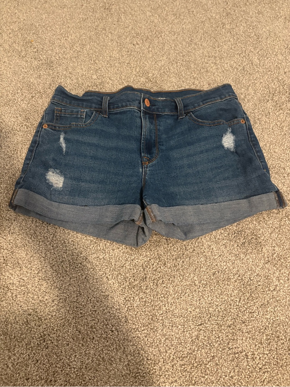Old Navy Boyfriend Distressed Rolled-Hem Jean Shorts - Dark Blue